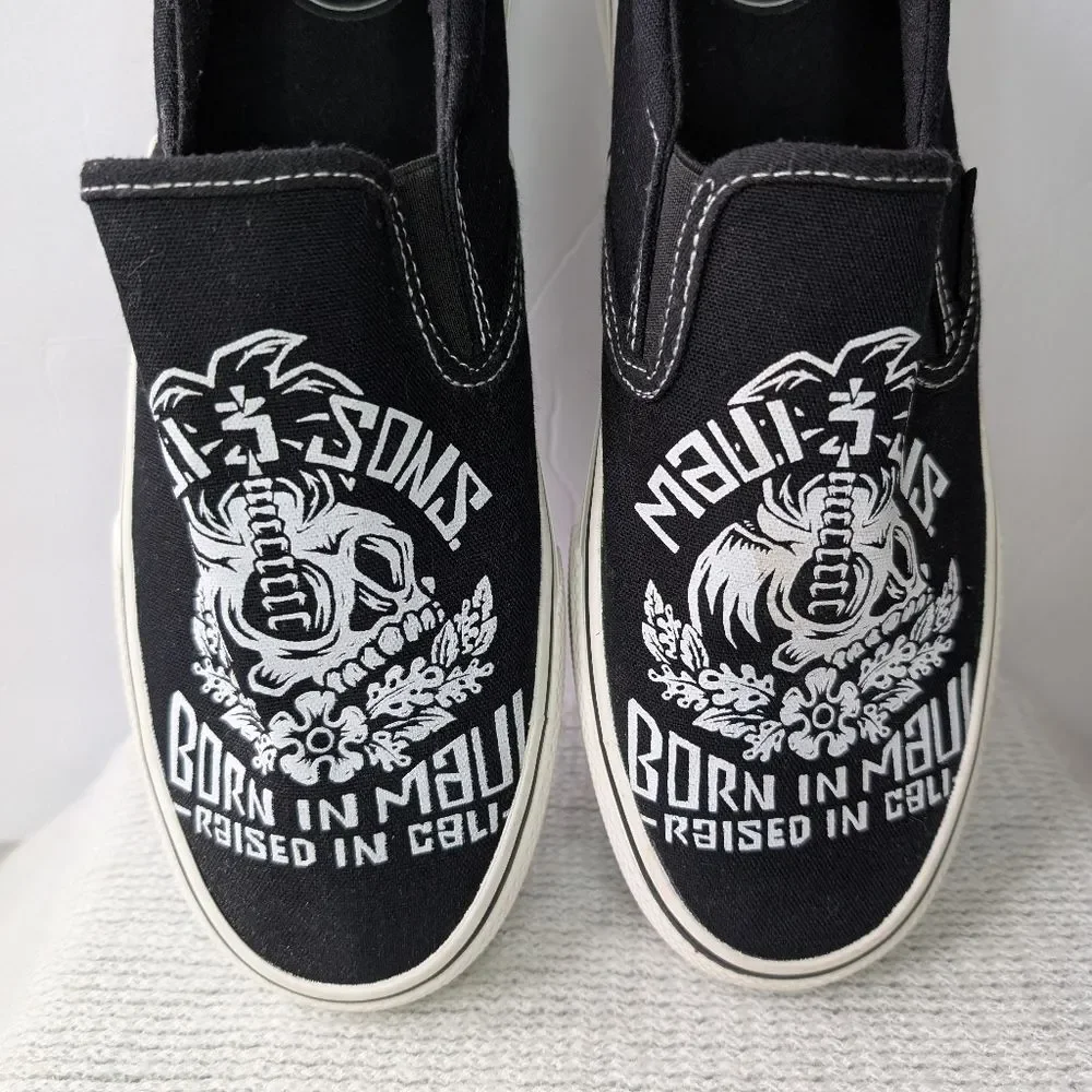 Maui and Sons Slip On Canvas Shoes Skull 9.5